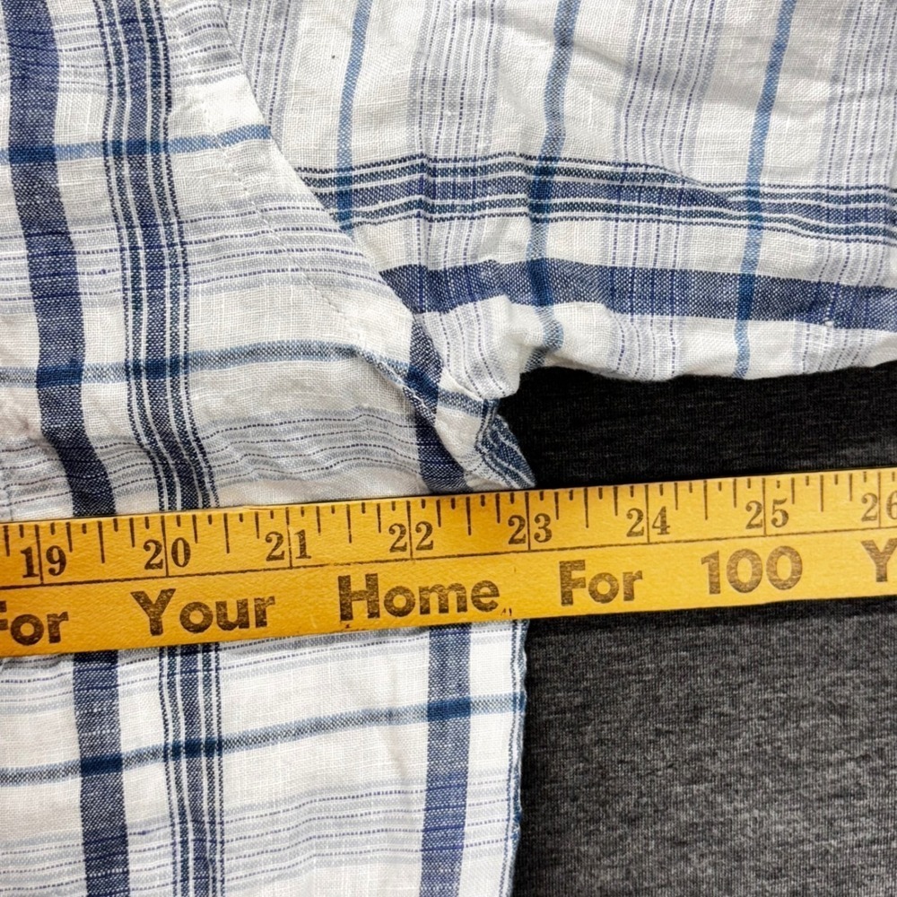 Jos A Bank Shirt Mens L Blue White Plaid Short Sleeve 100%‎ Linen Button Front - Picture 7 of 10